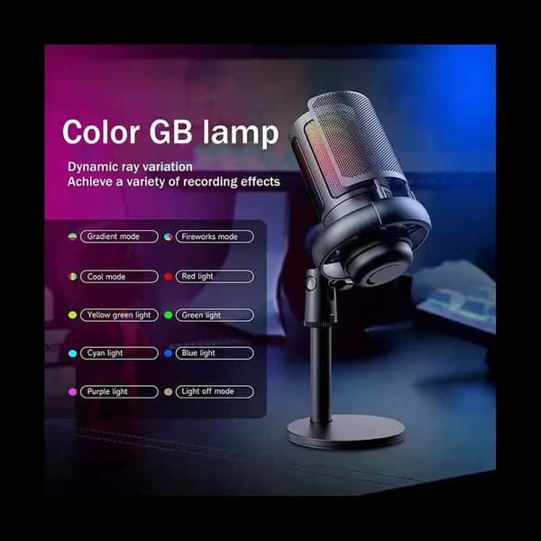 RGB Gaming Mikrofon för Dator USB PC PS4 PS5 Mac Telefon Podcast Mikrofon med Touch Mute Gain Kontroll för Streaming Inspelning Svart