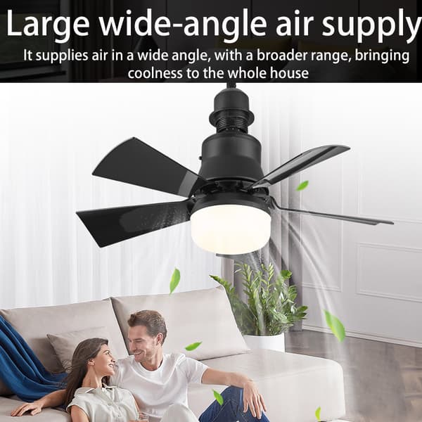 E27 Loftventilatorlampe, Stille 5-bladet Ventilatorlampe, Energibesparende Hjemmekølelampe 40W Sort