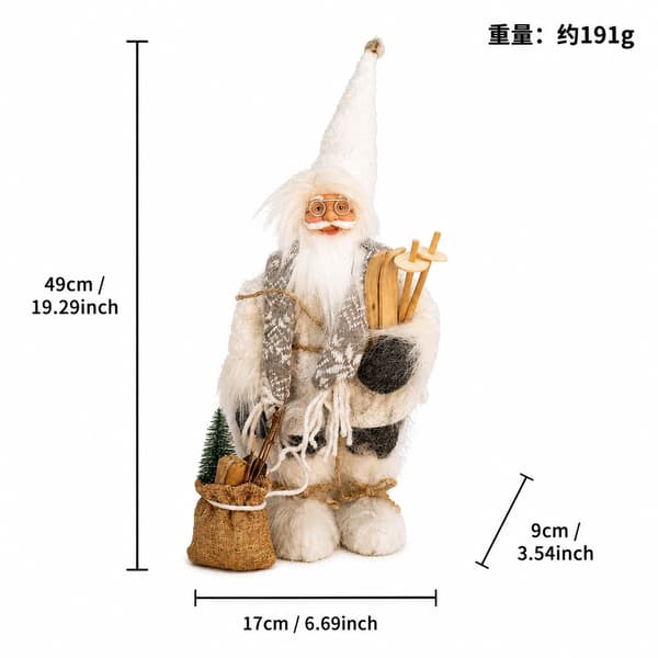 12-tums stående jultomtefigur, julskyltning och bordsdekoration – Vit White