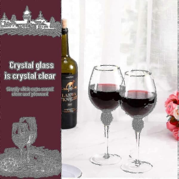 2 stycken Rödvinsglas med strasskant, tulpanformade diamantvinglas, glas med lång fot