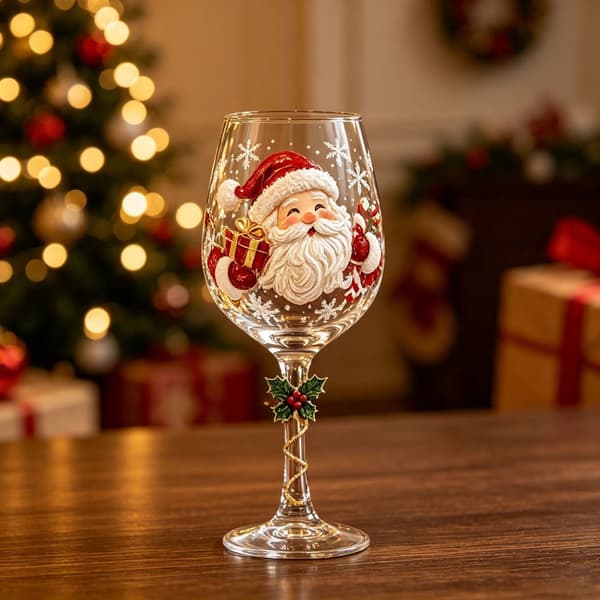 Julglas konstkopp, festligt vinglas med kreativ semesterdesign, elegant julservis och present
