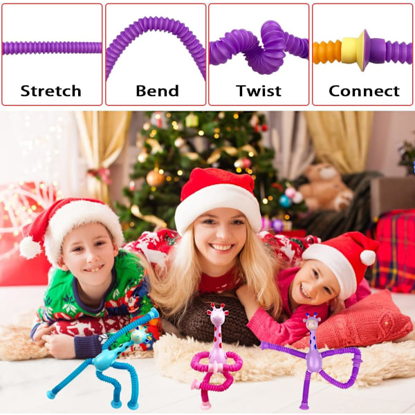 Anditoy 4-pack Giraff Sugkopps Pop Tubes Leksensoriska Leksaker för Barn Pojkar Flickor Småbarn Julstrumpor Fyllmedel Presenter