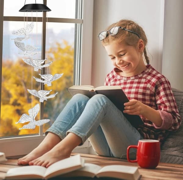 Solcelledrevet kolibri-vindspil med lys, LED-sommerfugle-havepynt til jul*skal*Sort lampeholder Black lamp holder shell