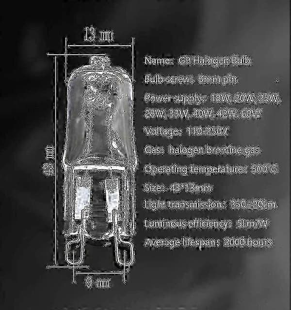 20 st G9 halogenlampor, 18W transparenta dimbara halogenlampor