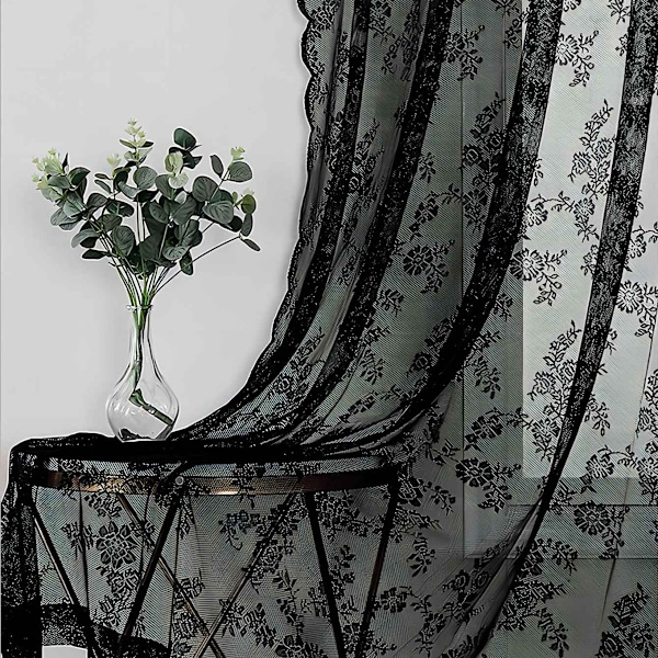INF Svarta spetsgardiner 2 st Svart Svart{f2} Black 100 x 200 cm