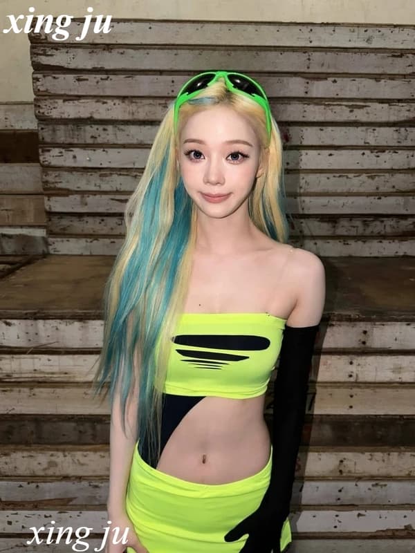 Fluorescerende Grønn Hull Strikket Crop Top - Sexy Scene Dansevest For Kvinner 2Pcs M