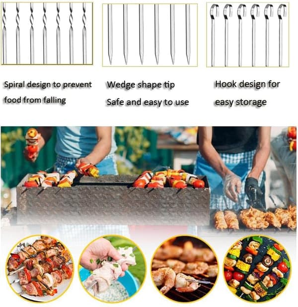Kebab - Rustfrit stål - 36 cm - 12-delt kebab i rustfrit stål - Med opbevaringspose - Rustfrit stål - Velegnet til grillning - Bål (12 stk. ...