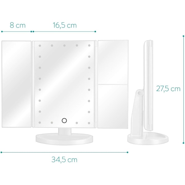 21 LED Touch Dimming Makeup Mirror with Lights, Trifold Vanity Mirror Offers Daylight Experience Everywhere