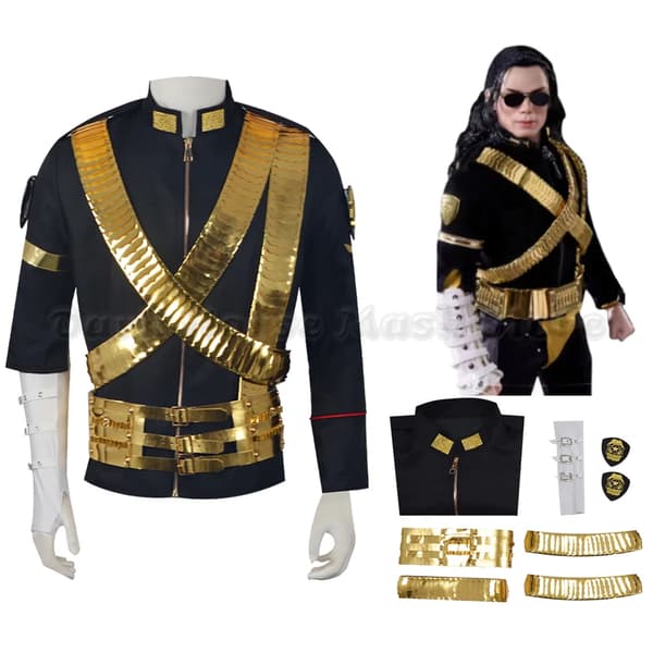 Michael Jackson JAM Tour Jakke og Metall Kulebelte Punk Stil Halloween Kostyme full set S