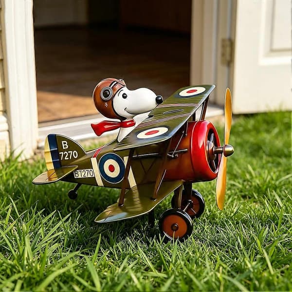 Snoopy Pilot Trädgård Vindflöjel Vindkvarn Utomhus Gårdsdekoration Propeller Rotation Design Motorcycle