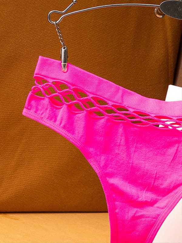 Utskurna enfärgade stringtrosor, mjuka och bekväma stretchiga underkläder, damunderkläder och underkläder Pink M