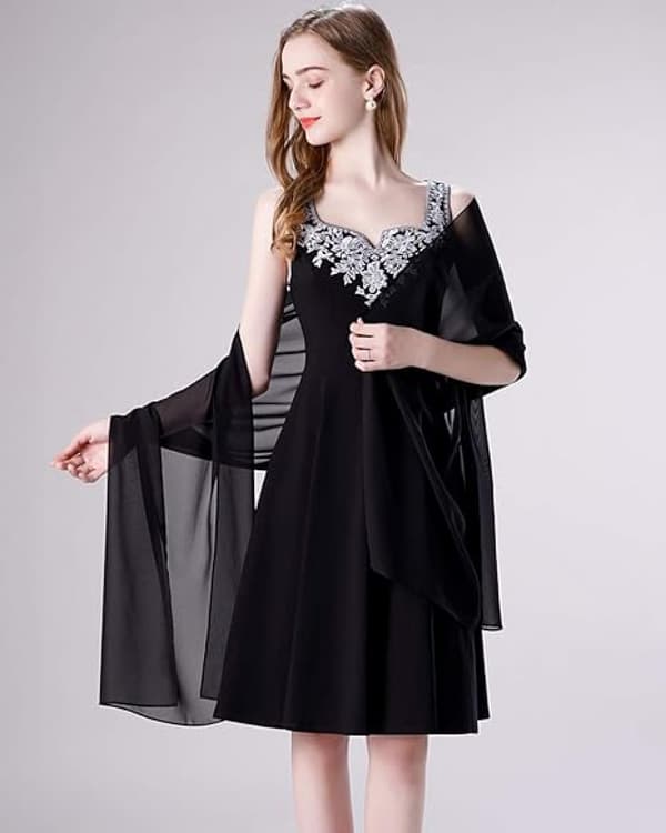 Blødt Chiffon Sjal 190*45cm Sort til Aftenkjole Bryllupssjal Brudesjal Damer