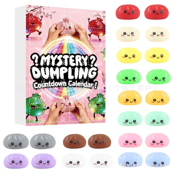 2026 Squishy Bolle Julekalender, 24-dages Nedtælling til Jul med Søde Bao Bolle Squishy Legetøj, Blød Sensorisk Stressaflastende Gave