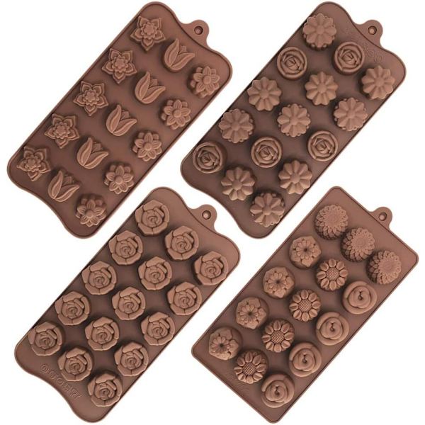 4-pack Blomformade Silikonformar för Choklad och Godis}F2{