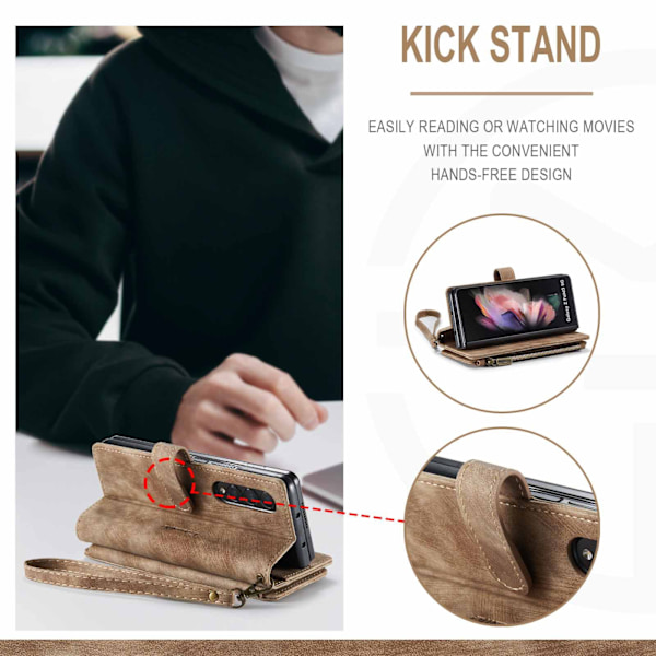 Samsung Galaxy Z Fold 3 -kotelo, uusin retro lompakkokotelo korttipaikoilla, monitoimikotelo magneettisella jalustalla ja vetoketjulla {HH}