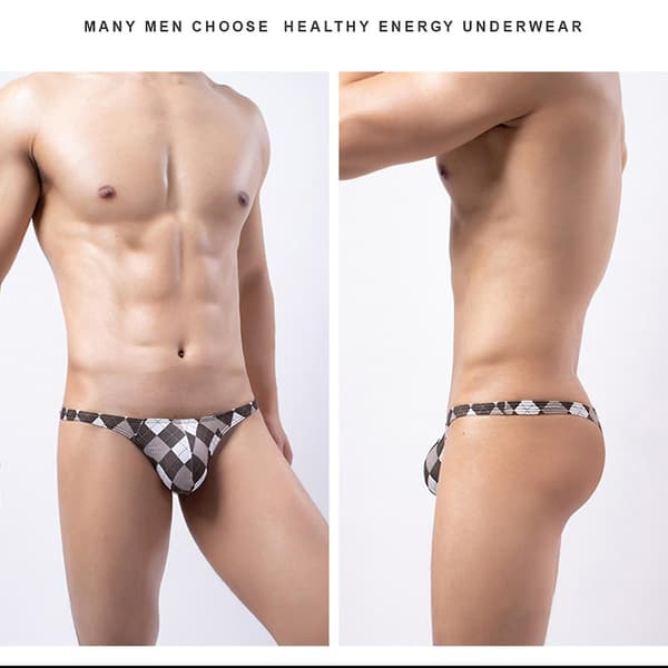 Herrstringtrosa Rutigt Tryck Sexig Vardagskläder Manlig Elastisk Midja G-string Trosor för Fitness White 2XL