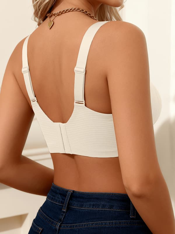Dame BH med brede stropper Push Up Komfortabel Ensfarvet Uden Bøjle Afslappet White M