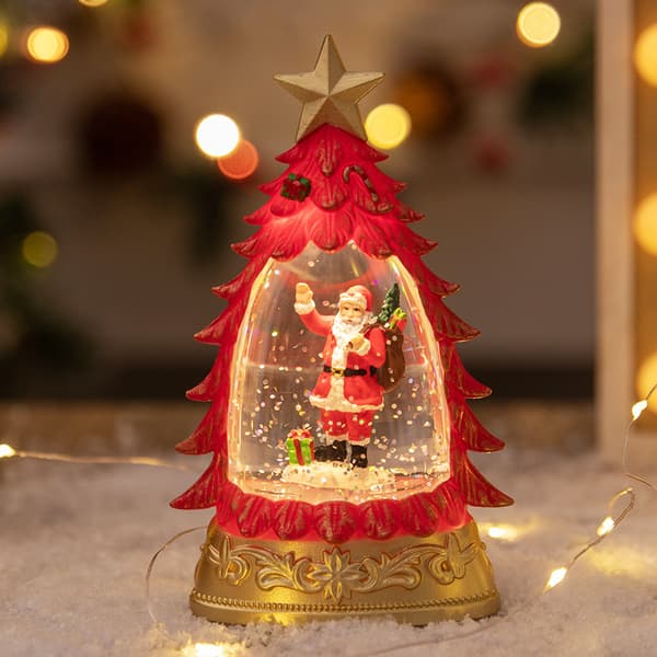 Glødende juletre-snøkulelampe, krystallkule-snøfnugg-nattlys, festlig borddekorasjon til julehjemmet Red backpack