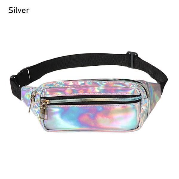 Ny laser holografisk bæltetaske Fanny Pack Slim Shiny - på lager silver