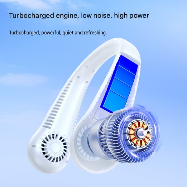 Halsventilator USB-C – Genopladelig Bladløs Ventilator med LED-display, Hvid 1200 mAh