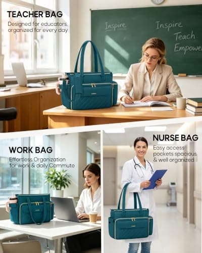 RAINSMORE Lærertaske til kvinder, 15.6\" Laptop Arbejdstaske, 40oz Krusholder{F2} Green