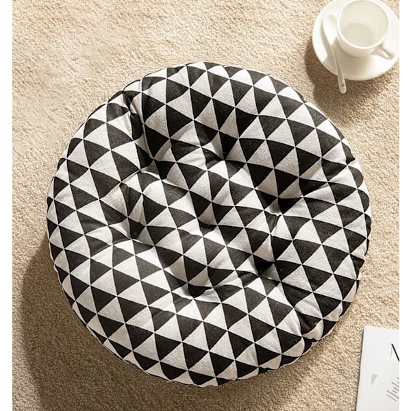 Set med 2 lyxiga sittdynor för inom- och utomhusbruk, vackra trädgårds-, matstolsdynor, runda, stolsdynor, 40x40cm, svart vit{F2]