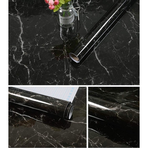 Svart marmor tapet Peel and Stick Tapet 23,6"&times;197" självhäftande avtagbar