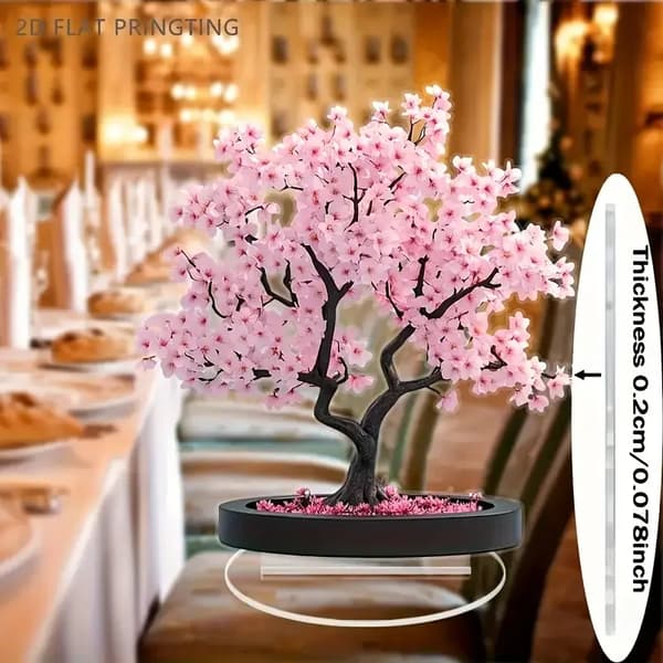 Bøhmisk stil kirsebærblomst tredekorasjonsfigur - Rosa blomst skrivebordspynt, perfekt Valentinsdagsgave A