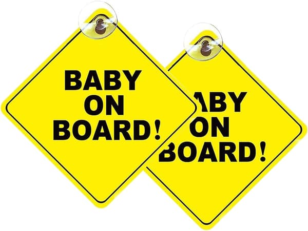 Set med 2 \"Baby on Board\" Avtagbara Varningsskyltar med Sugpropp}F2{