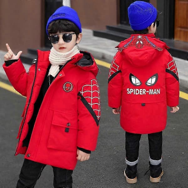 Spider-Man Jacka med Huva Barn Vinter Varm Kappa 110cm (3-4 år){wh}