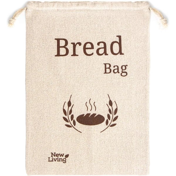 2-pack New Living brödpåsar i naturligt linne | Ekologisk blandning | 2 x återanvändbara brödpåsar | Matförvaringspåse | Brödförvaringspåsar | 38x27 cm |