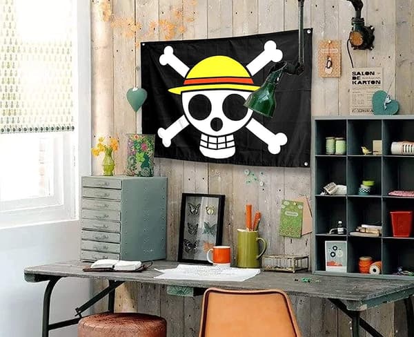 Anime romdekorasjon stor størrelse One Piece-flagg, piratlegionflagg (f2)