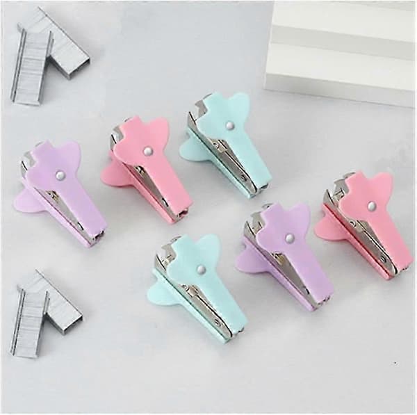 6 stk. stiftefjerner i metall for bøker, aviser, brosjyrer, 3 farger