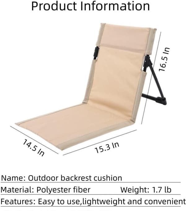 Fällstol - Campingstol med Vadderad Sits och Ryggstöd, Bärbar för Picknick, Strand, Vandring, Utomhusresor, Beige
