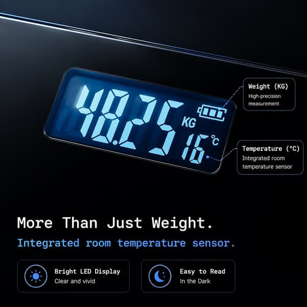 Digital Badrumsvåg med Hög Precision, LED-Display och Temperatursensor Bred Plattform för Hem- och Gymbruk KG LB Växling Black [260*260mm]