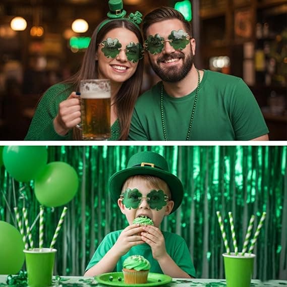 St Patrick's Day Glasögon - Gröna Klöverblad Solglasögon - Irländska Shamrock Nyhetsglasögon för Fest 2