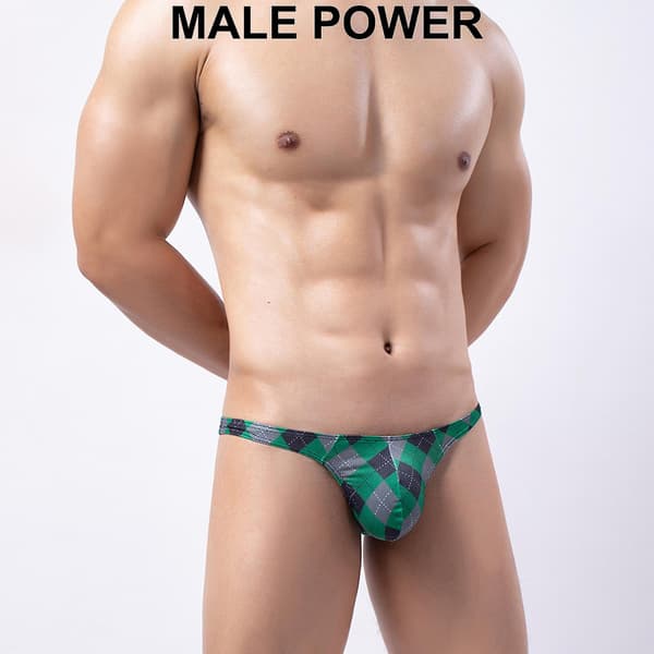 Herrstringtrosa Rutigt Tryck Sexig Vardagskläder Manlig Elastisk Midja G-string Trosor för Fitness Red M