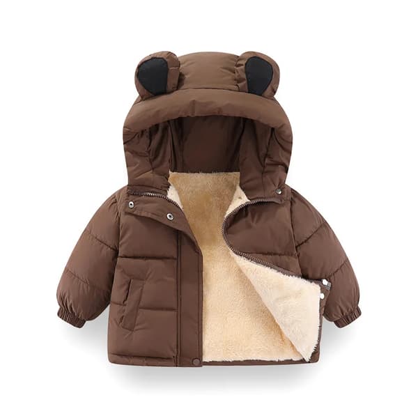 Höst Vinter Ny Flickor Pojkar Jacka Enfärgad Lammull Tjock Varm Huva Ytterkläder För 2-8 År Barn Bomull Dun Snörock Brown 4T (Size 110)