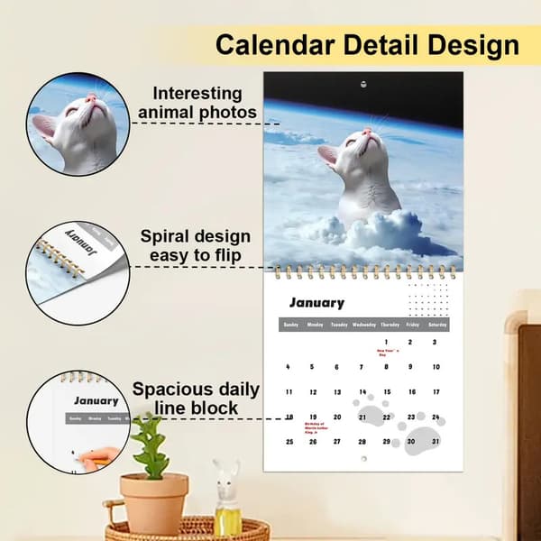 2026 Kattekalender for katteelskere, morsom kattekalender{hw} A