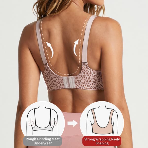 Sømløs trådløs bh til kvinder, leopardprint push up bralette, komfortstøtte-bh i plus size S