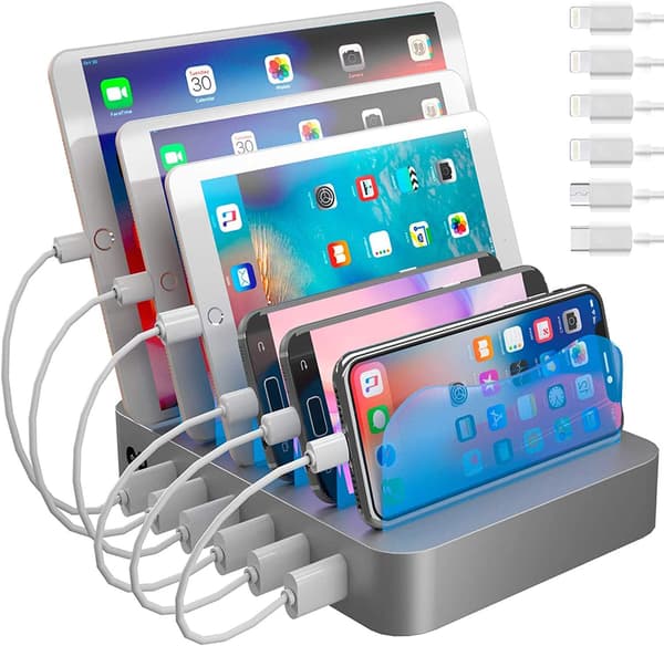 Tålig laddstation för flera enheter, med 6 USB Fast{f2}