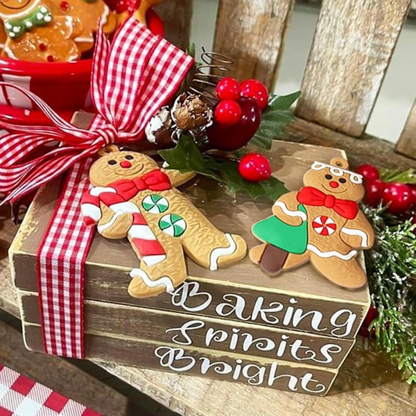 12 stk Pepperkake-menn Pynt til Juletreet, Assorterte Plast Pepperkakefigurer Pynt, Juletre Hengepynt, 3 Tommer Høy