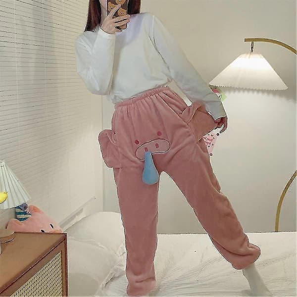 Elefanttrunk 3D Flanell Pyjamasbyxor Herr Dam Rolig Tecknad Varm Sovkläder Pink Pig XL