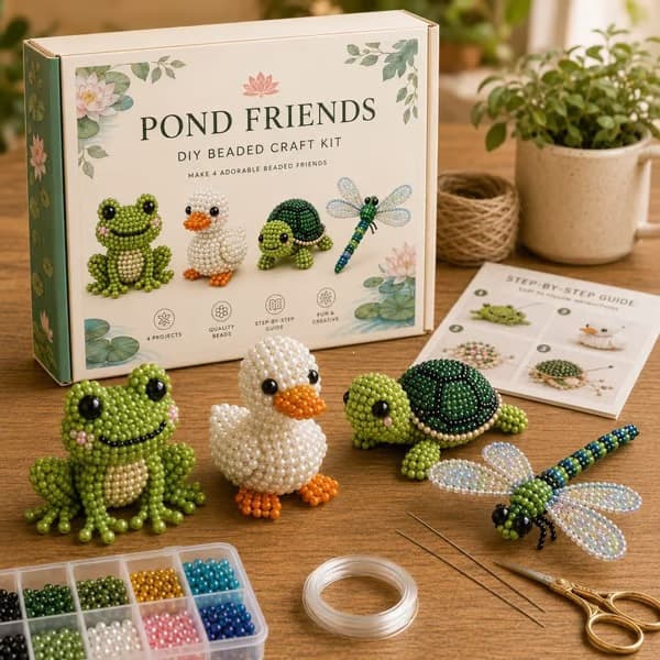 Petite 3D Perle Dyrehåndverkssett Damvenner DIY Perlekunstsett Pond Friends