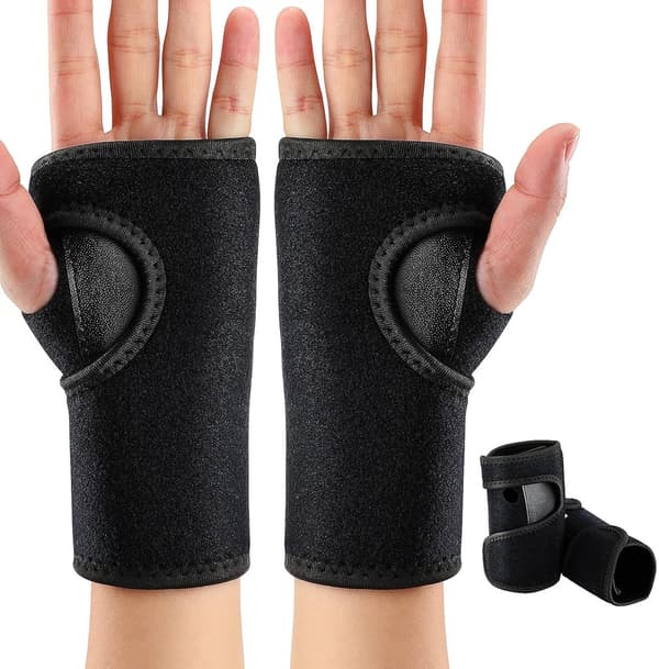 Karpaltunnel handledsstöd - 2-delat set med stabiliserande skena - Vadderat handstöd Universal passform Black One size
