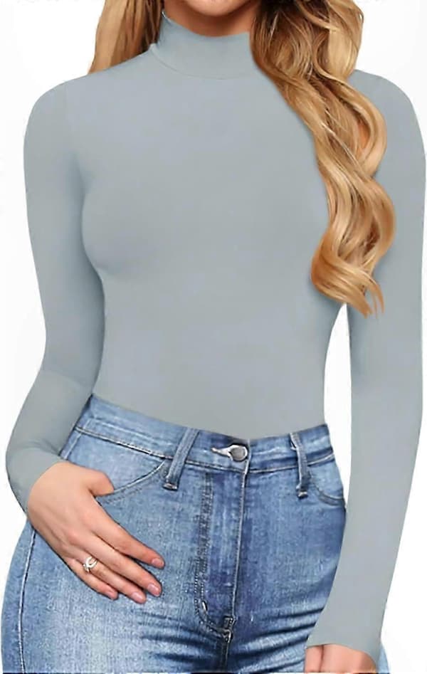 Langermet høyhalset bodysuit for kvinner Jumpsuit-topp Elephant Grey Large