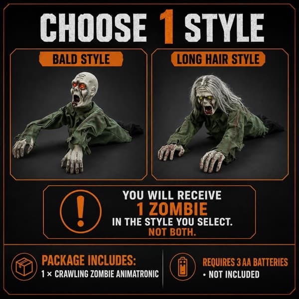 Kravlende Zombie Animatronic, Halloween Lydaktiveret med Lysende Øjne Bald Style