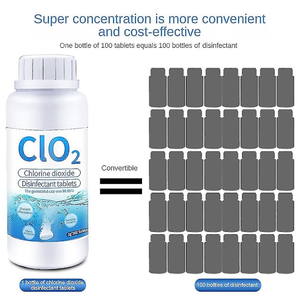 100/200 stk Fødevarekvalitet Klor Dioxide Brusende Tablet Clo2 Antibakteriel Desinfektion Kemisk