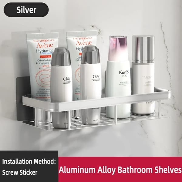 Vægmonteret brusehylde til shampoo - Badeværelseshåndklædeholder, Fritstående diamantstativ, Hjørne rektangulær hylde Silver-B-1PCS