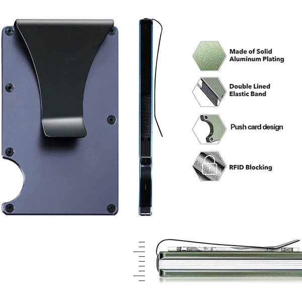 Minimalistisk metallplånbok med pengarklämma - Smal aluminium kreditkortshållare Rfid blockerande framfickor plånböcker för män